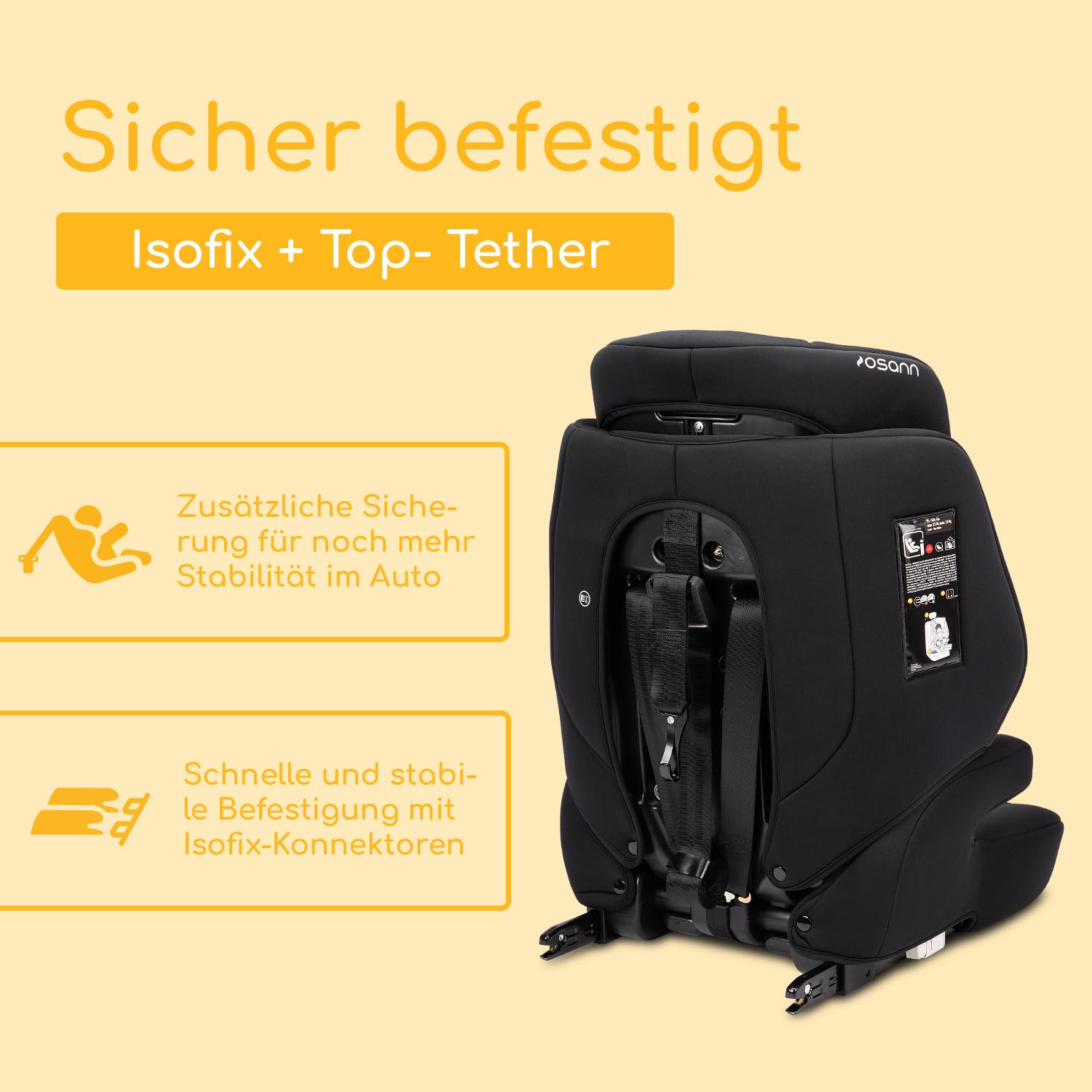 Osann Jazzi Isofix – Der sichere Kindersitz ab 1 Jahr (76–150 cm), mitwachsend mit Isofix & Top-Tether, Schutz & Geborgenheit auf jeder Fahrt - Nero 4