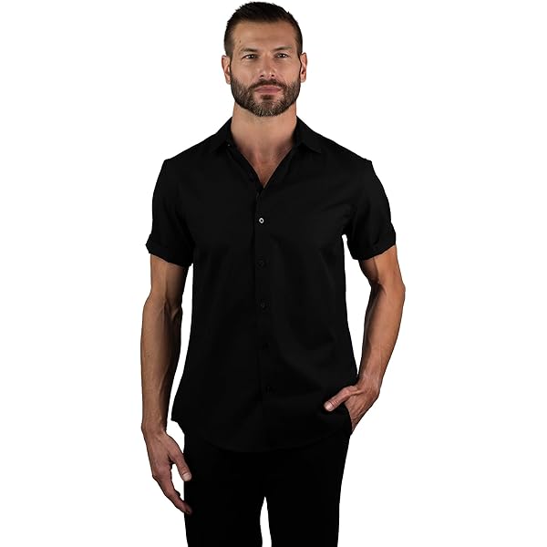 Amazon.com: DKNY Men's Button Up Shirt - Slim Fit Long Sleeve for Business  and Casual | Solid Color, Stretchy Button Down Black : Clothing, Shoes &  Jewelry