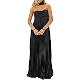 Women Bridesmaid Dresses with Scarf Strapless Pleated Flowy Solid Long Formal Wedding Guest Dress Womens Fall Dresses