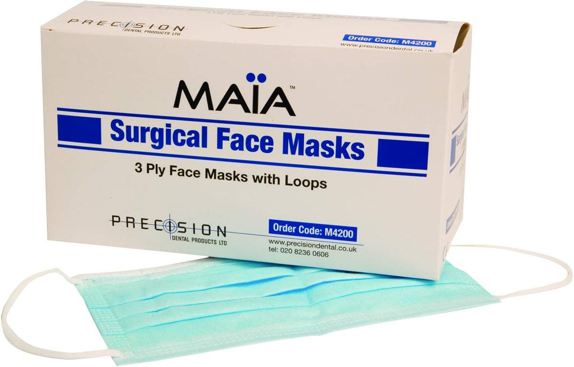 MAIA Surgical Masks, Blue, 3ply with Loops Disposable (50/pk)
