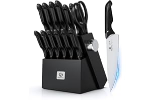 imarku Knife Set with Block, Sharp Knife Set with Built-in Sharpener, Japanese Stainless Steel Kitchen Knife Set with Non-Sli