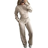 Voghtic Fall Women's 2 Piece Sweatsuits Set Long Sleeve Zip Up Crop Jacket Sweatpant Matching Lounge Set