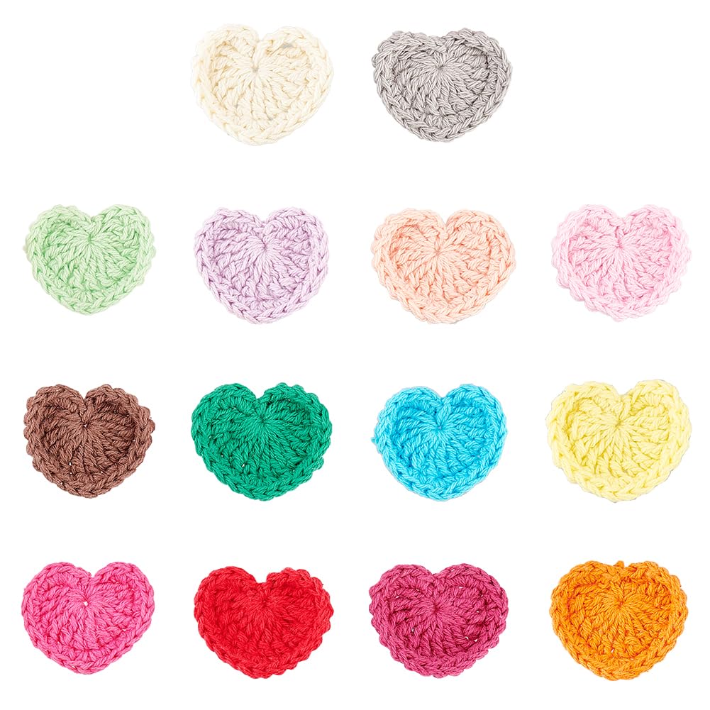 FINGERINSPIRE 14Pcs Heart Shaped Crochet Applique Patches 30x35mm Handmade Yarn Knitted Sew On Cloth Patches Heart Crochet Patches for Clothing Repair DIY Crafts Decoration