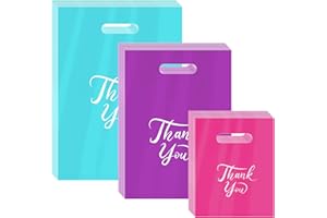 MJOGGOTT 300 Pcs Thank You Bags for Business Small, 3 Sizes Plastic Shopping Bags for Small Business, Thank You Gift Bags Bulk with Handles for Retail Stores Packaging Wholesale Goodie Boutique Clothes Bags