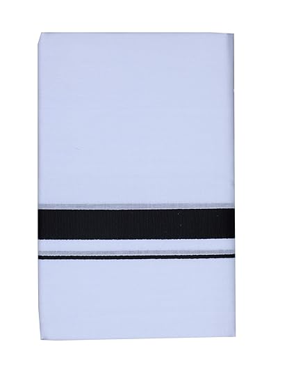 Men's Cotton Double Dhoti, Free Size_112,White and Black Zari