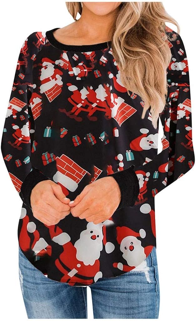 Muranba Christamas Womens Tops And Blouses Christmas Women O Neck Print