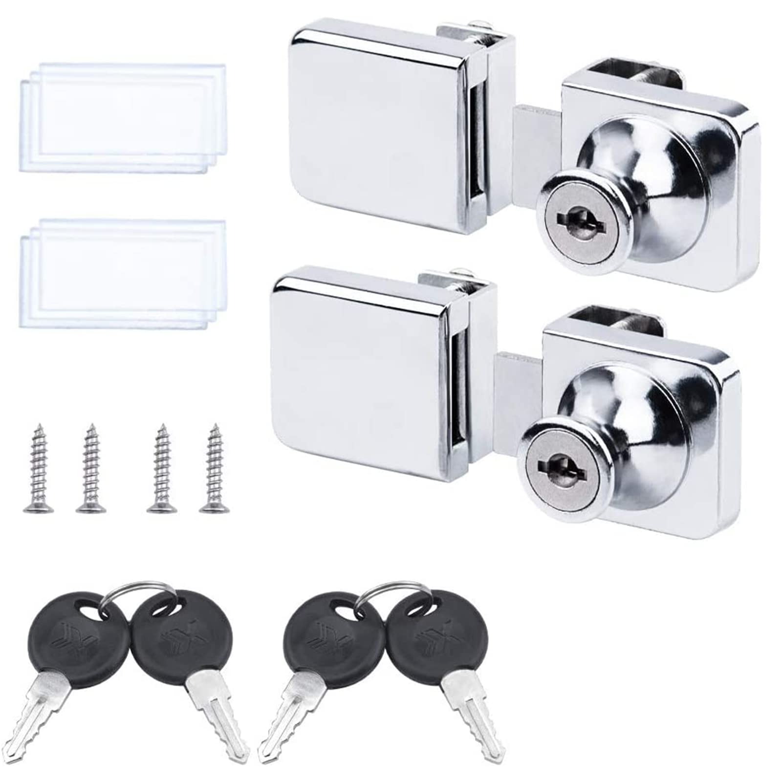 INCREWAY 2Pcs Zinc Alloy Square Mirror Surface Furniture Door Display Case Locks,Toolbox Drawer Cabinet Cupboard Showcase Cam Locks with Keys for 5-8mm Glass Door