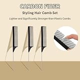 Jc.upin 3 Pcs Tails Comb Set Carbon Styling Rat Tail Hair Comb Black 23x2.8 cm view 4