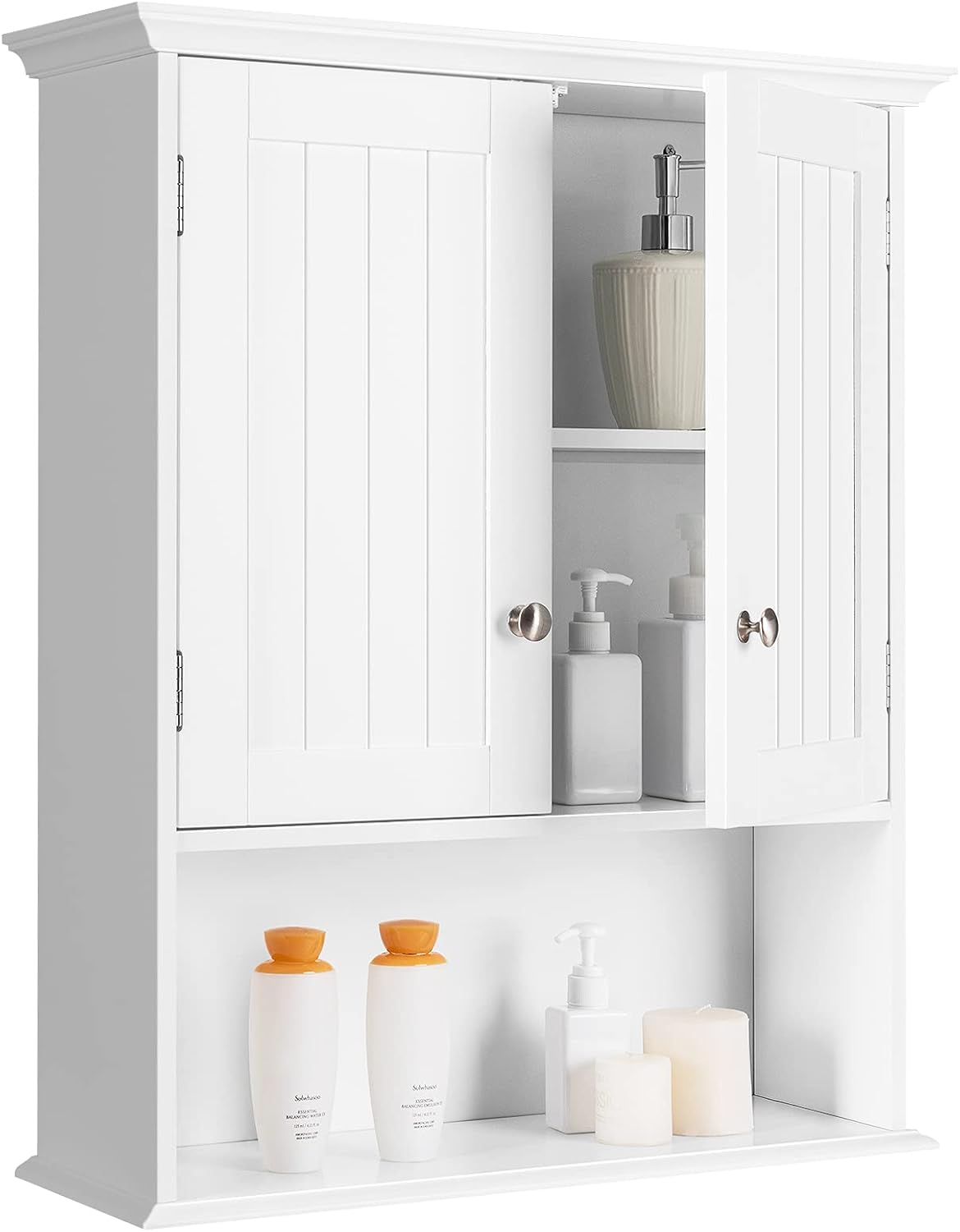 Amazoncom Tangkula Wall Mount Bathroom Cabinet Wooden Medicine Cabinet Storage Organizer With 2 Doors And 1 Shelf Cottage Collection Wall Cabinet White Kitchen Dining