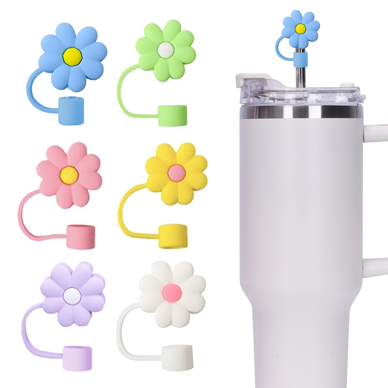 Stanley Straw Covers - 6 Mixed Flower Straw Tops for 30oz & 40oz Lids, Party Presents