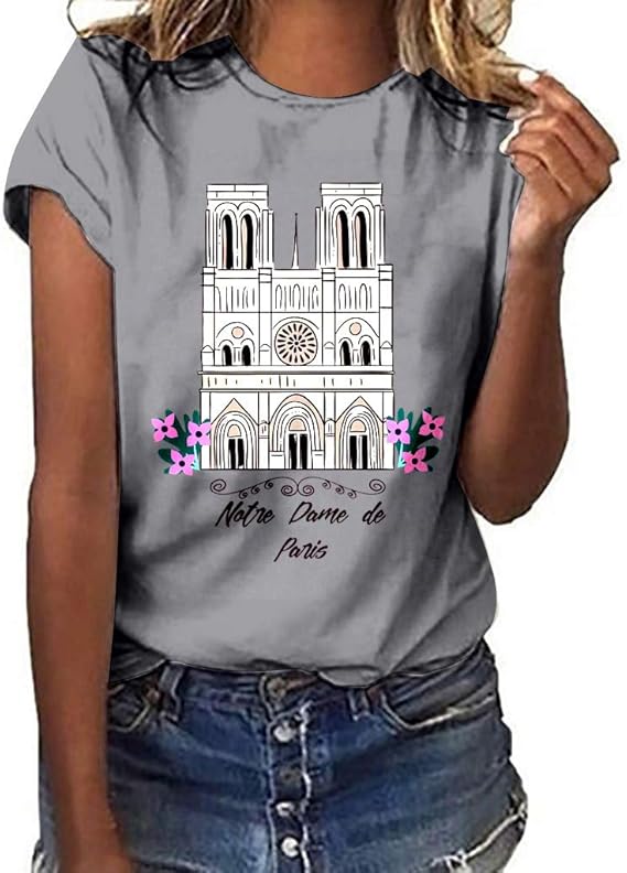 Amazon Co Jp God Bless Notre Dame De Paris Tシャツ レディース カジュアル 半袖 クルーネック Tシャツ ルーズブラウス トップス ポキオール S グレイ スポーツ アウトドア