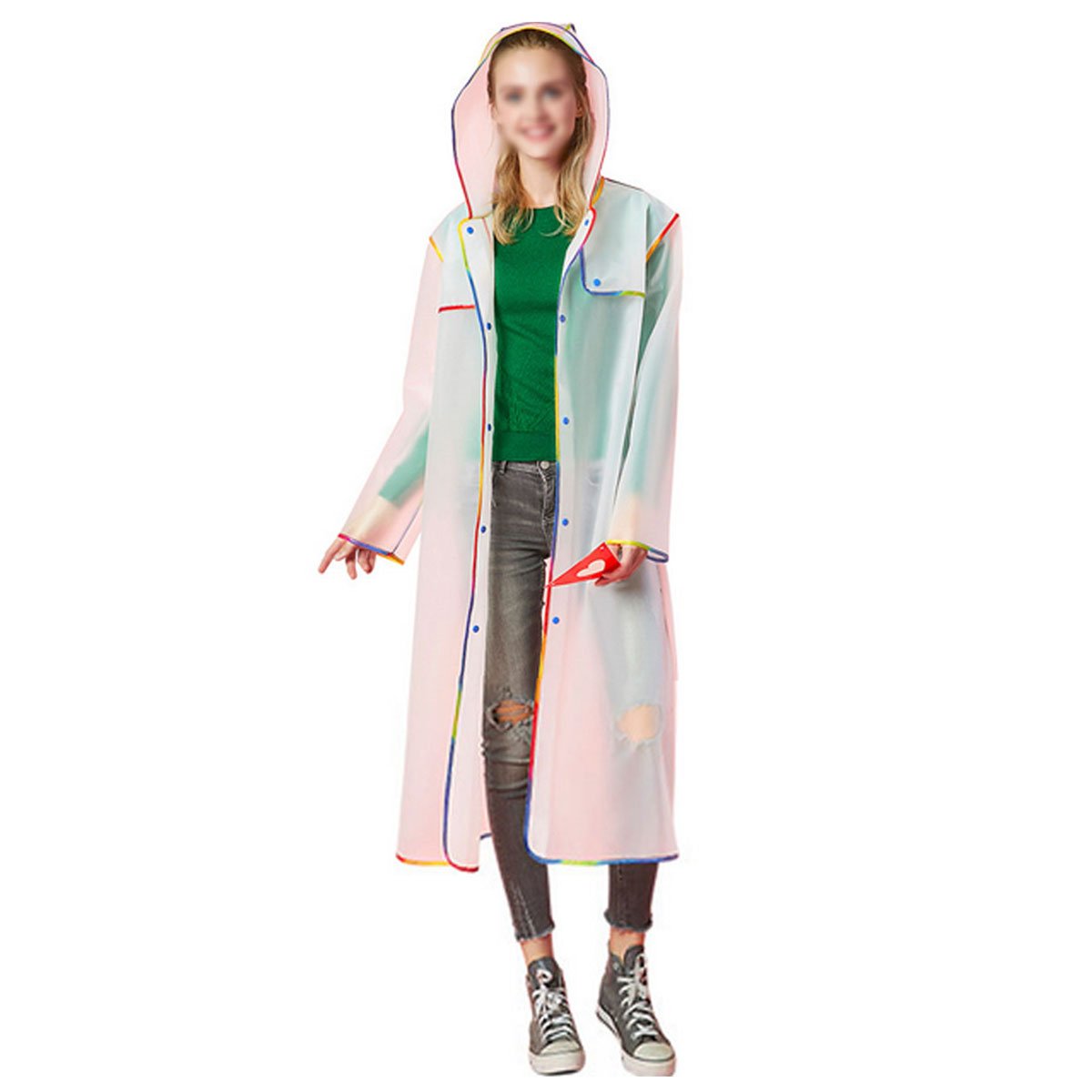 AiSi Rain Mac, Portable Translucent Hooded Long Rain Jacket EVA Raincoat Unisex Rain Poncho Waterproof Rainwear for Traveling Walking Cycling Motorbiking