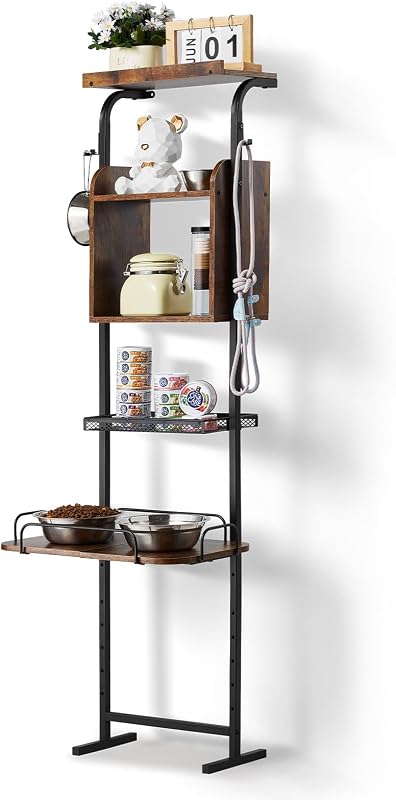 Futterstation 500 x 198 x 1450 mm, erhöhte Hundenäpfe, erhöhter Ständer für Hundenapf, Fressnapf, Hundenapfständer, Napfhalter höhenverstellbar, Hundebar für große, mittelgroße & kleine Hunde