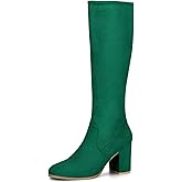 Allegra K Women's Side Zipper Chunky Heel Knee High Emerald Green Boots 10 M US -