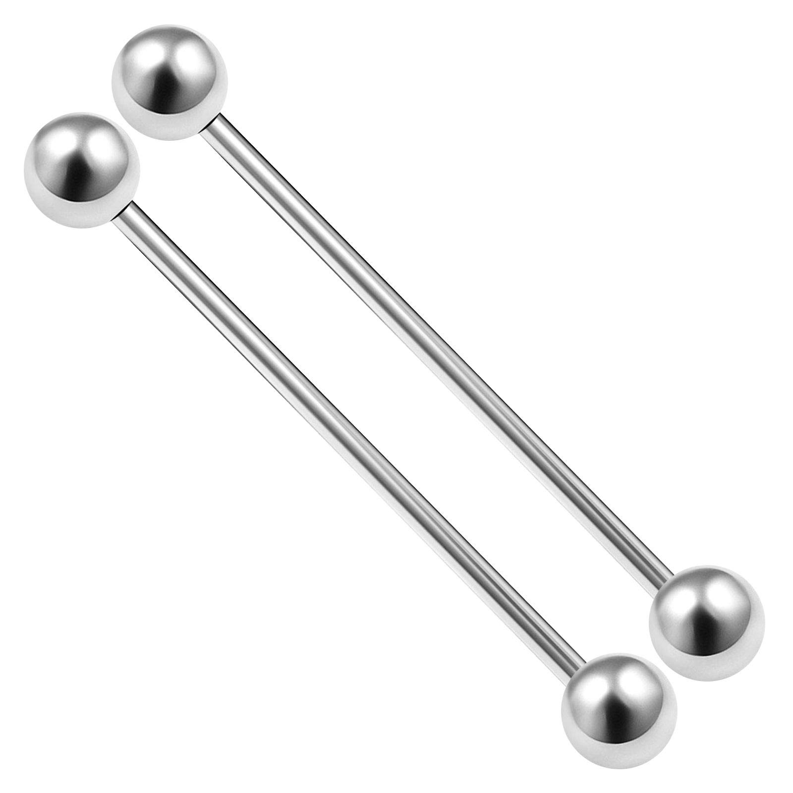 KJM FASHION 2PCS Stainless Steel Industrial Barbell Stud Scaffolding 14 Gauge 1 1/2 38mm 5mm Ball Earring Piercing Jewelry View More Colors, Metal, Stainless Steel, Steel