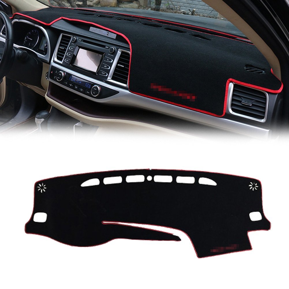 GTINTHEBOX Custom Fit Dashboard Black w/Red Rim Center Console Cover Dash Mat Protector Sunshield Cover Pad for Toyota Highlander 2015 2016 2017 2018