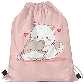 Upetstory Cute Cat Drawstring Backpack for Women Girls Kids String Bag Sackpack Cinch Bags Training Gymsack for Travel Sports Yoga School Shopping Storage Pouch