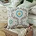 CaliTime Canvas Throw Pillow Cover Case for Couch Sofa Home Decoration Three-Tone Dahlia Floral Compass Geometric 18 X 18 Inches Turquoise/Yellow/Gray