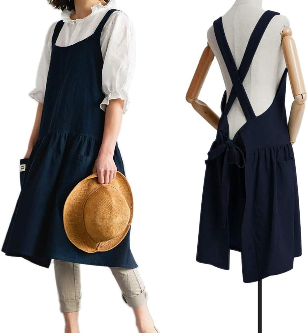 BEE STUNG LIPS Kitchen Apron Korean Style 100% Cotton and Linen Cooking Waist Home Female Fashion Apron Adult Work Clothes…