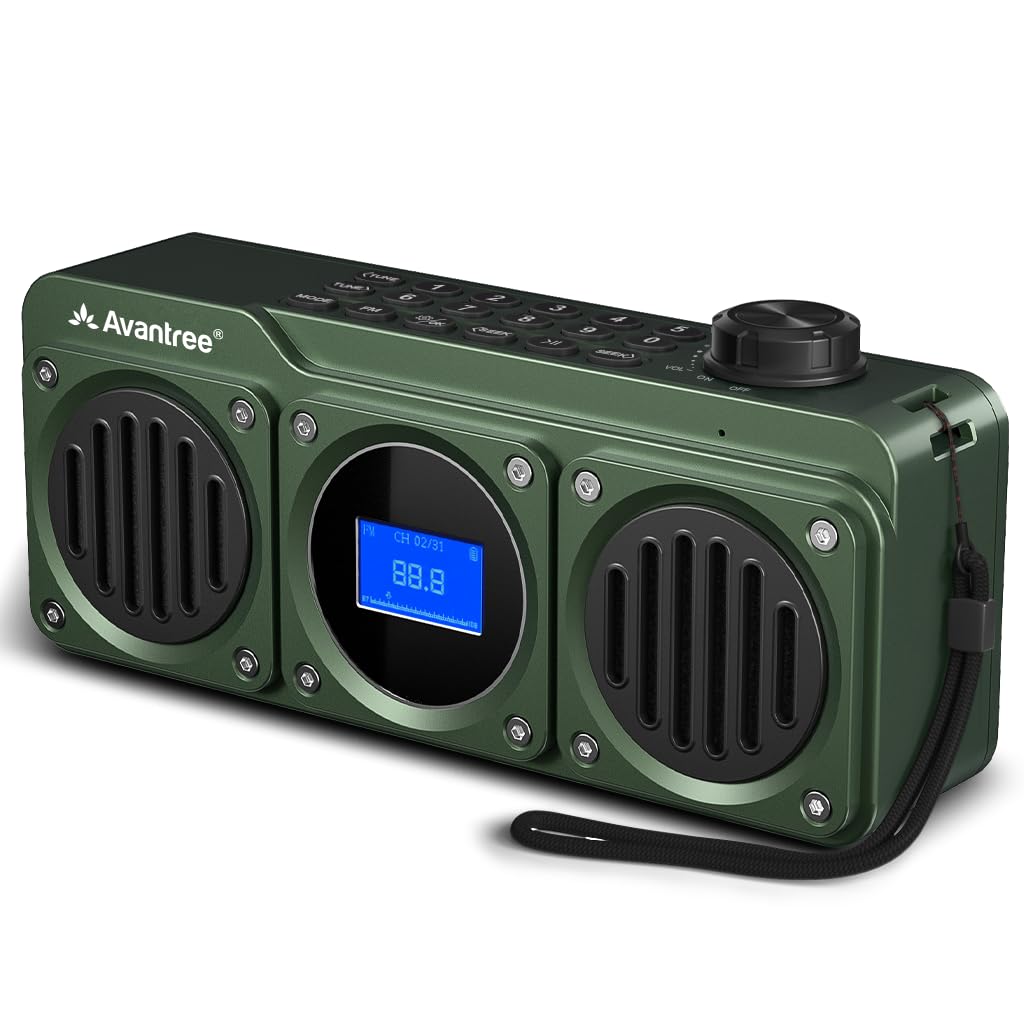 Avantree Boombyte - Portable Digital FM Radio with Bluetooth Speaker, Superb Sound, Metal Finish, MP3 Player, Support Micro SD Card & USB Audio Input, Long Play Time, Rechargeable, Easy to Use - Green