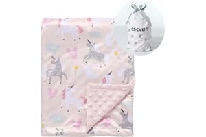CREVENT Minky Baby Blanket for Girls - Soft Plush Receiving Blanket for Newborns - 30x40 Inches (Unicorn)