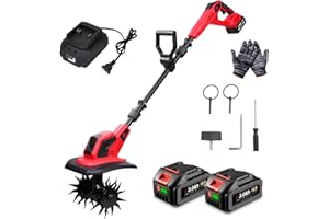 ONEVAN Cordless Tiller Cultivator, 360RPM Electric Garden Tiller with 2×3.0AH Batteries & 1.5A Fast Charger, Battery Powered Garden Cultivator, 9.5In Tilling Width & 6.7In Depth Garden Rototiller