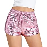 NewL Shiny Metallic Sexy Shorts Women High Waist Reflective Pants Sparkly Outfit Elastic Waist Rave Dance Party