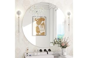 KOHROS Round Bathroom Mirror 32" x 32" Large Circle Mirror for Bathroom, Frameless Beveled Edge Mirror for Wall, Anti-Rust, T