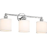 XiNBEi Lighting Wall Light, Bathroom Vanity Light with Fabric Shade, 3 Light Wall Fixture Chrome Finish for Bathroom XB-W1214