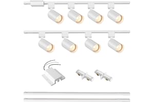 Hiiglxii 8-Light LED Track Lighting Kit with 6.6FT H Track Lighting Rails & Floating Canopy Connector, GU10 Track Light Kit, Modern Kitchen Track Lighting Fixtures Ceiling Spot Light, White (No Bulbs)