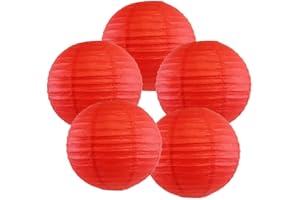 Just Artifacts 14-Inch Red Chinese Japanese Paper Lanterns (Set of 5, Red)