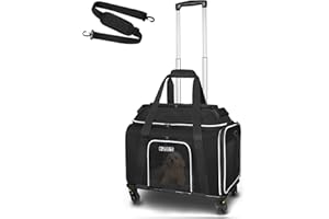 Petskd Top-Expandable Pet Carrier with Wheels 18x11x11 Inches Delta American United Airline Approved, Soft-Sided Carrier for Small Cats Dogs with Locking Safety Zippers and Anti-Scratch Mesh(Black)