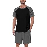 MLXSJ Mens Pajama Set Summer Pjs Sleepwear Lightweight Short Sleeve Pjs Soft Comfy Sleep Set With Pocket