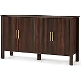 ECOTOUGE Modern Buffet Cabinet, Credenza with 4 Doors & Adjustable Shelves, Fluted Buffet Sideboard Cabinet with Storage, Mid Century Coffee Bar Table for Kitchen, Living Room Entryway, Brown