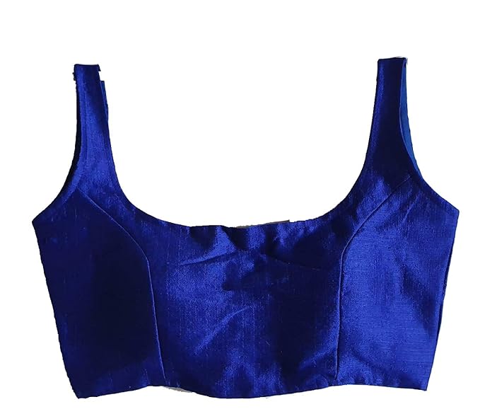 Women's Colour Deep Front Back Neck Design Satin Silk Shine Sleeveless Readymade Blouse (38+3 inch margin)(Sleeves inside)