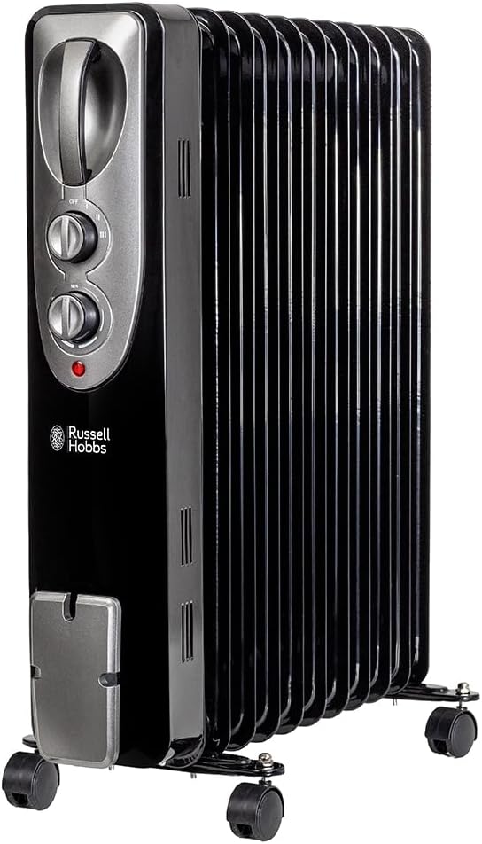 Russell Hobbs 2500W Oil Filled Radiator 11 Fin Black with Thermostat 3 Heat