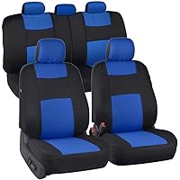 BDK PolyPro Car Seat Covers Full Set in Blue on Black – Front and Rear Split Bench Protection, Easy to Install…