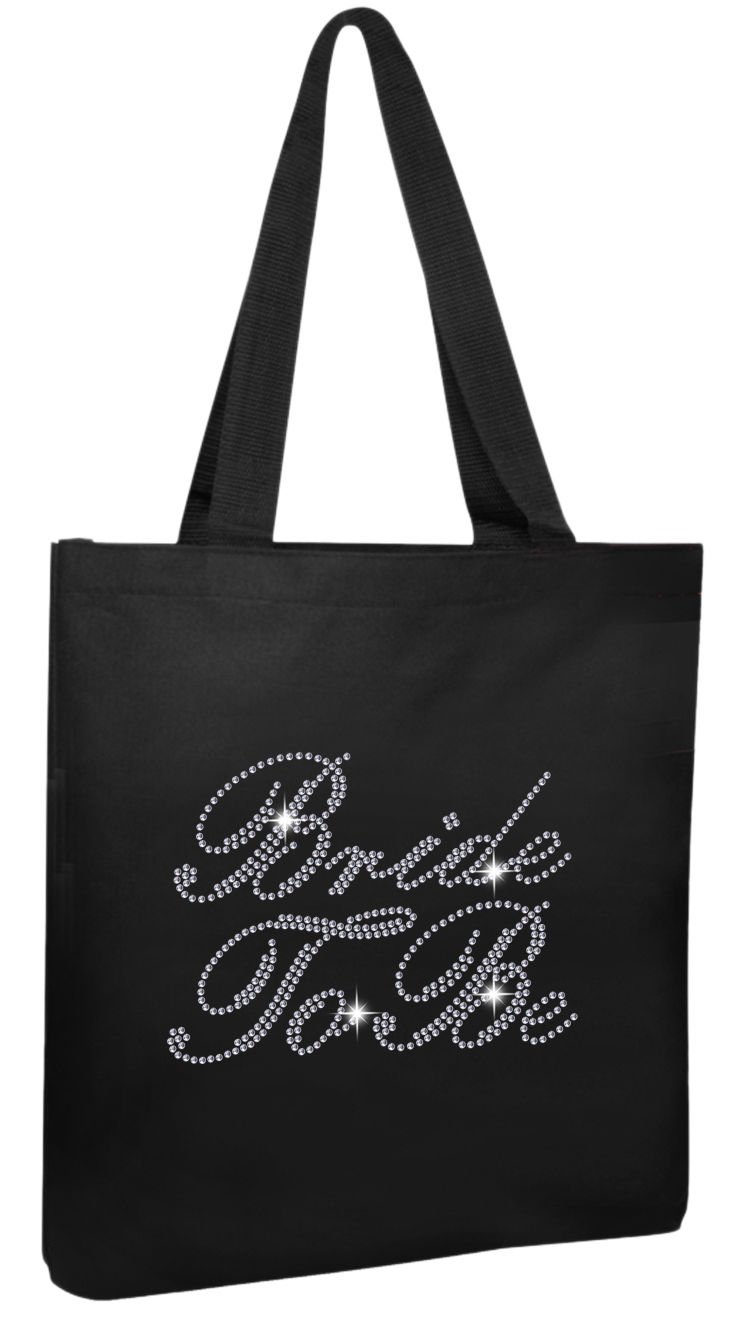 Varsany Personalised Tote Bag with Rhinestone Crystals - Bride Tote Bag Made of Cotton - Team Bride Bags - Convenient Size, Durable Quality