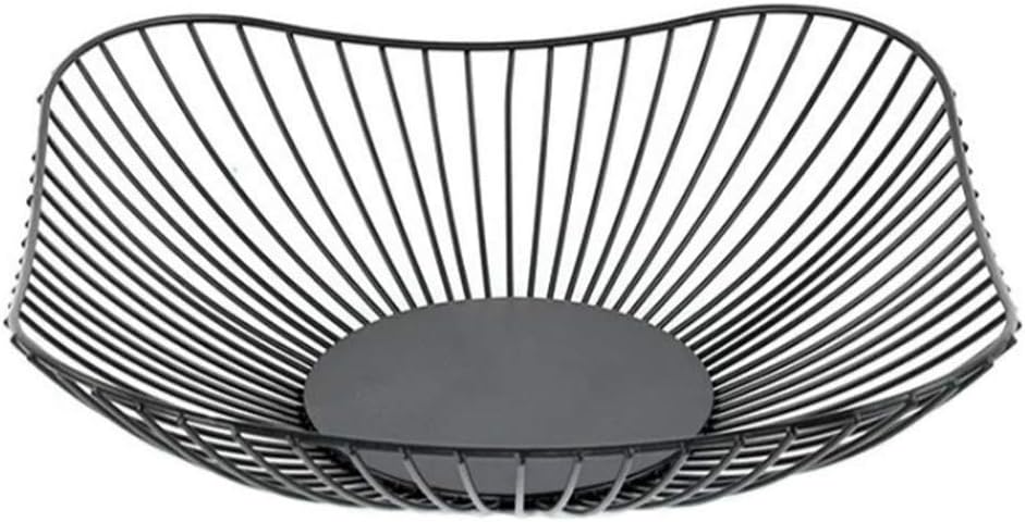 Countertop Fruit Basket Black Metal Wire Bread Dish Bowl for Kitchen Dining Room Table, 10 Inches (Square)