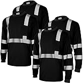 Amylove 4 Pcs Long Sleeve Safety Shirt High Visibility Reflective Construction Work Shirts for Men Women(XL,Black)