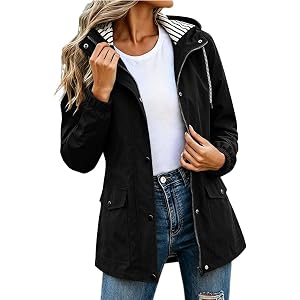 FOCLMP Womens Raincoat Lightweight Rain Jacket Waterproof Trench Coat Fall | Long Rain Coats for Women Windbreaker with Hood