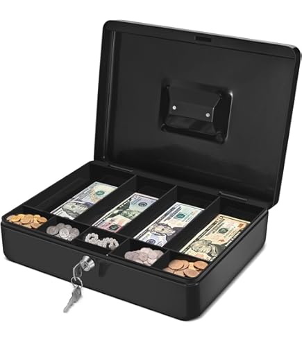 Sparco Cash Box, with 2 Keys, 10 Compartments, 15-2/5 x 10-1