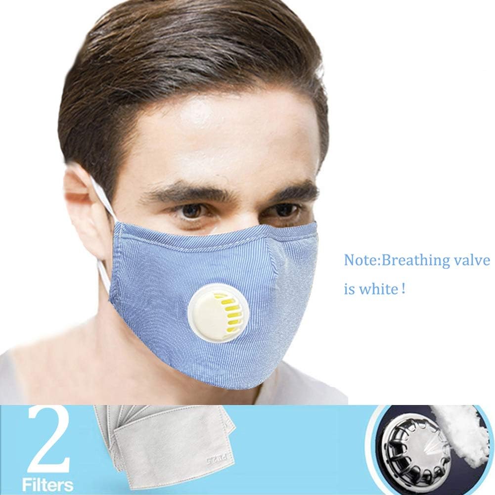 Unisex Face Reuseable Anti Dust Mask Cycling Washable Anti-fog Mask with 6-Layer Filter Ergonomic Design Travel Mouth Mask (blue stripes)