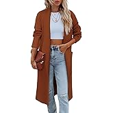Angerella Women's Casual Long Sleeve Draped Open Front Knit Long Cardigan Sweater Outwear Coats with Pocket