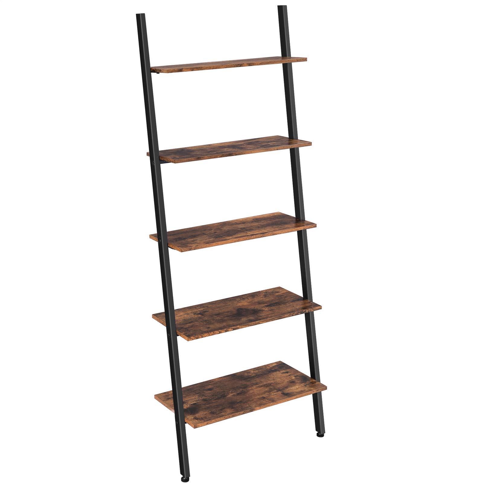 Ladder Shelf Leaning Shelf, 5-Tier Bookshelf Rack, for Living Room Kitchen Office, Stable Steel, Industrial, Rustic Brown and Black ULLS46BX