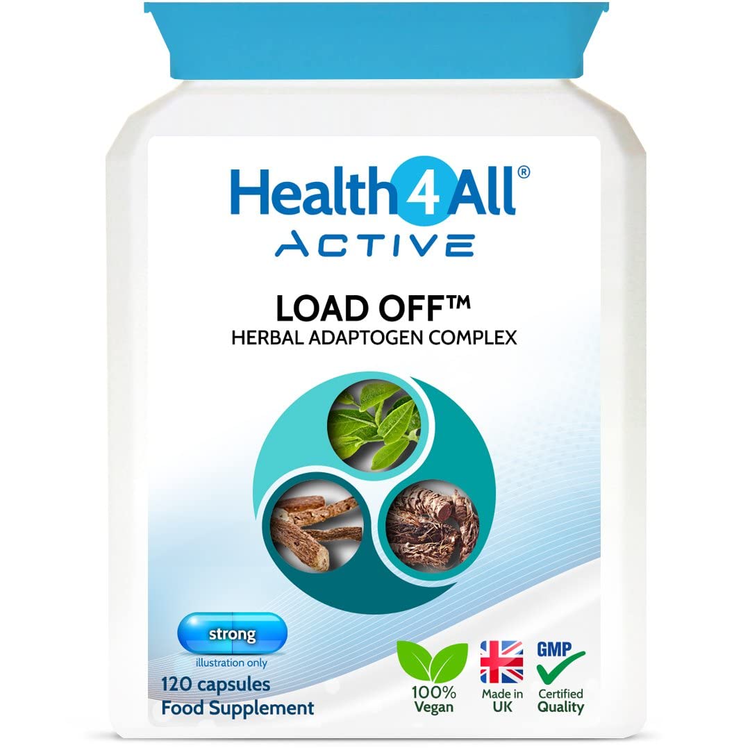 Health4All Load Off Adaptogen Complex 120 Capsules 2 Months Supply, Ashwagandha, Rhodiola Rosea & L-Theanine, Anxiety and Stress Support Supplement, Vegan Capsules (not Tablets) | Made in UK