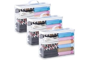 3 Pack Clear Clothes Storage Bags, 12L Plastic Blanket Storage Bag, Vinyl Foldable Moving Bags with Zipper, Closet Organizers