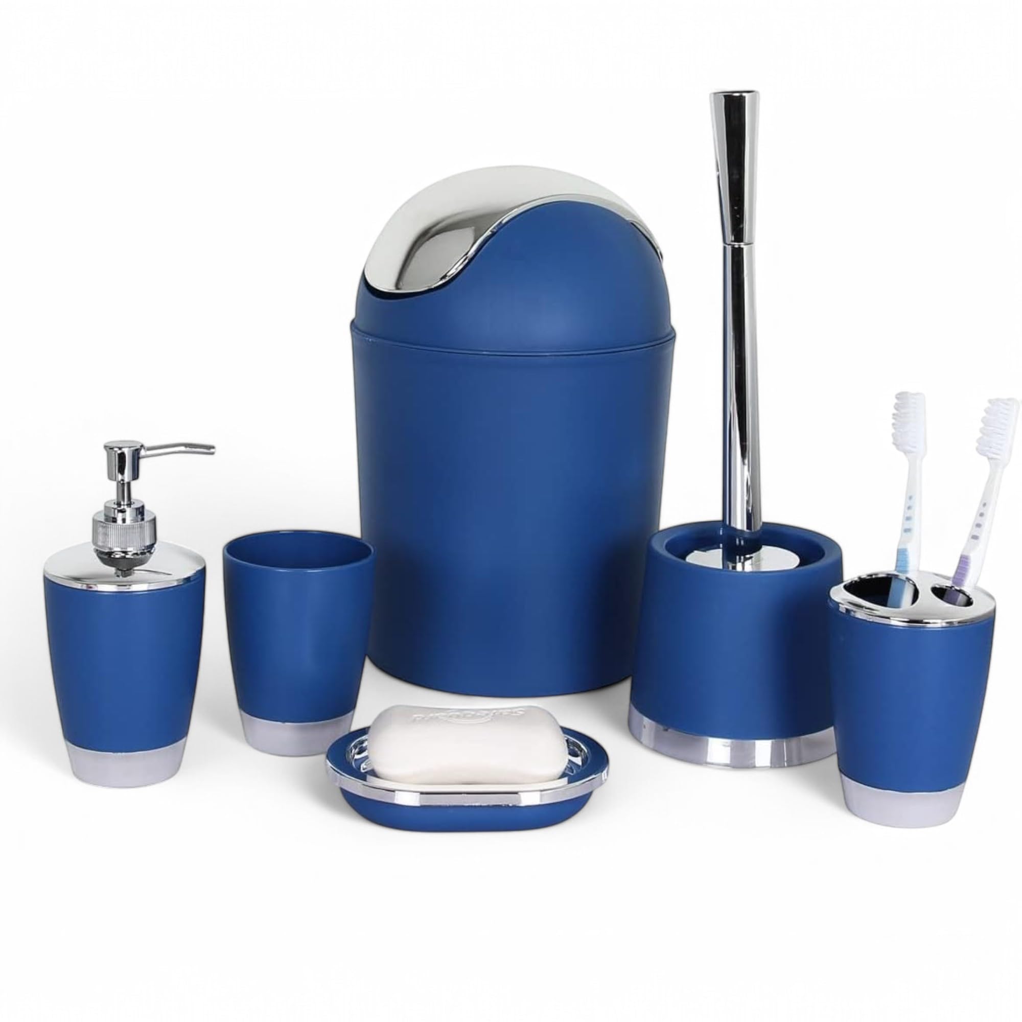 GMMH 6-Piece bathroom accessory set, soap dispenser, holder, toilet brush, bathroom set, dark blue