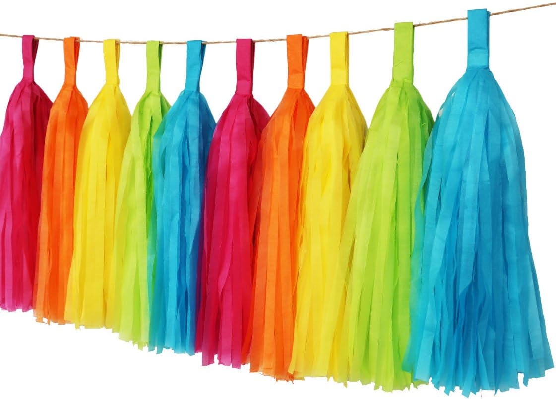 SUNSWEI 5 Colors 14 Inch Length Tissue Paper Tassels Hanging Garland Kits, Party Streamers for Birthday, Wedding Party, DIY Decorations (Multicolor 02)