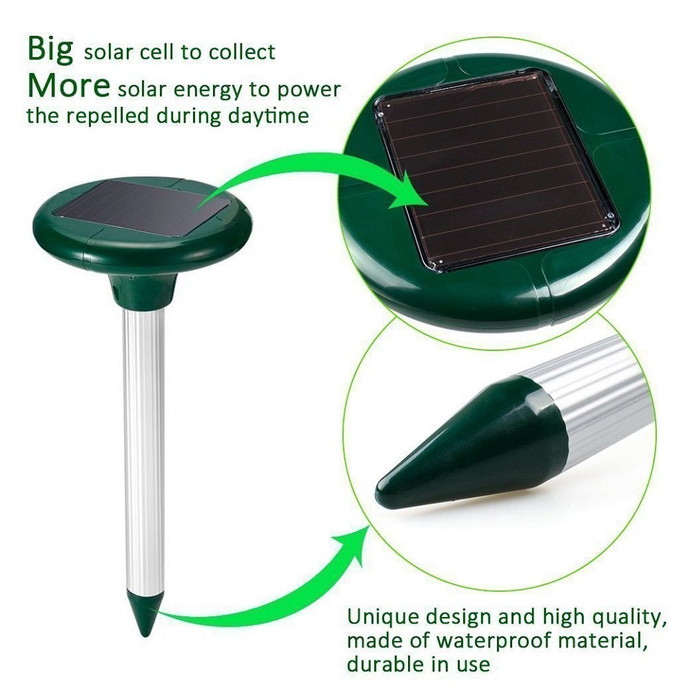 Outdoor Pest Repeller,Ultrasonic Mole Repellent 2 PCS Solar Waterproof Ultrasonic Pest Repeller for Repel Mole Voles Gopher Mice and Rats Rodent Yard Lawn Garden Repellent Pest Ultrasonic Repellents